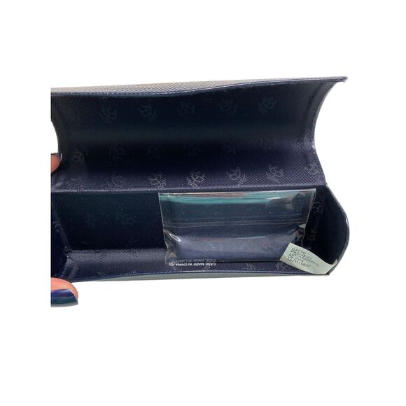 Brooks Brothers Clam Hard Shell Eyeglass Case Textured Navy Blue Glasses Holder - Picture 2 of 5